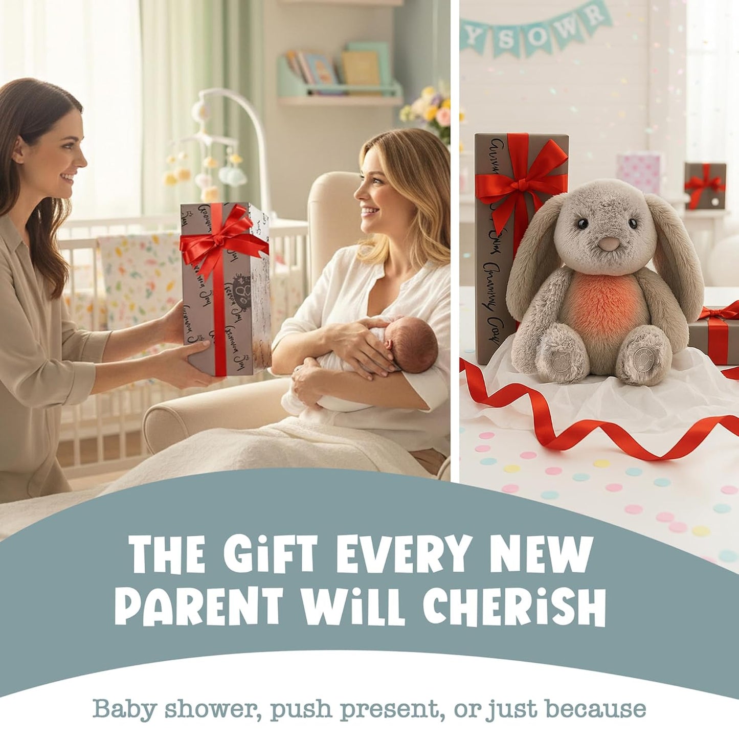 Gemma Joy Baby Sleep Soother Bunny 11 Inch – Cry Activated Heartbeat Stuffed Animal, Rechargeable Crib Soother with White Noise, Shush, Lullabies and Night Light – Newborn Baby Gift