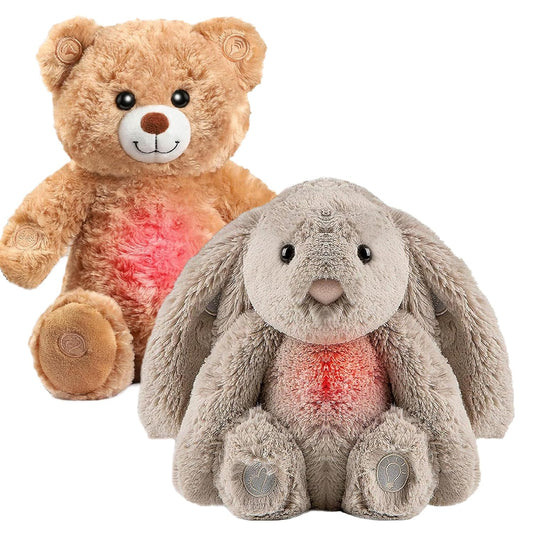Gemma Joy Baby Sleep Soother Bundle – Cry Activated Heartbeat Bunny and Bear, 2-Pack Plush Stuffed Animals with White Noise, Lullabies and Night Light, Non-Rechargeable