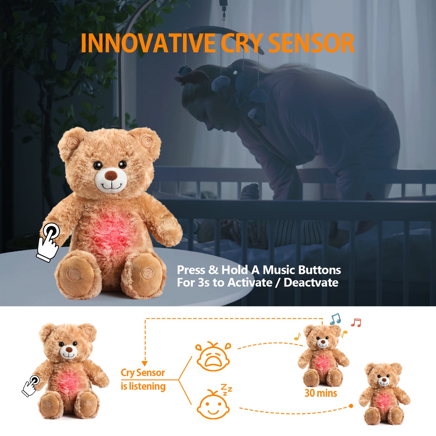 Gemma Joy Bedtime Bear Baby Sleep Soother with Cry Activated Sensor