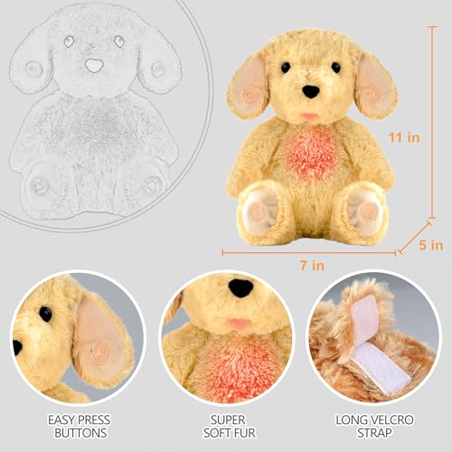 Gemma Joy Baby Sleep Soother Bundle – Cry Activated Heartbeat Bunny (Non-Rechargeable) and Puppy (Rechargeable), 2-Pack Plush Stuffed Animals with White Noise, Lullabies and Night Light for Newborns