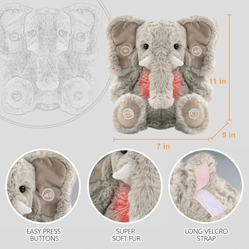 Gemma Joy Baby Sleep Soother Bundle – Cry Activated Heartbeat Elephant and Brown Bear, 2-Pack Plush Stuffed Animals with White Noise, Lullabies and Night Light, Both USB Rechargeable