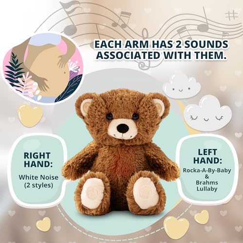 Gemma Joy Baby Sleep Soother Bundle – Cry Activated Heartbeat Elephant and Brown Bear, 2-Pack Plush Stuffed Animals with White Noise, Lullabies and Night Light, Both USB Rechargeable