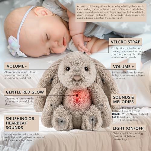 Gemma Joy Baby Sleep Soother Bundle – Cry Activated Heartbeat Bunny (Non-Rechargeable) and Puppy (Rechargeable), 2-Pack Plush Stuffed Animals with White Noise, Lullabies and Night Light for Newborns