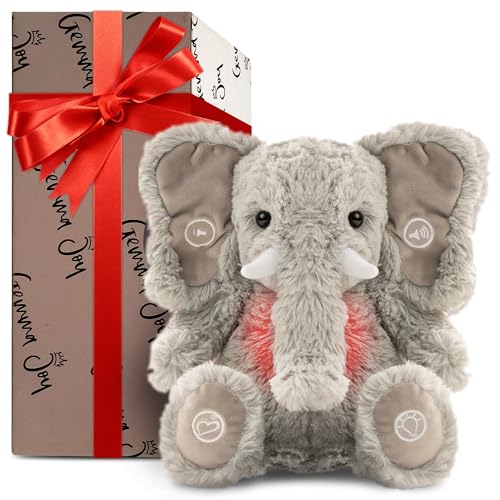 Gemma Joy Baby Sleep Soother Bundle – Cry Activated Heartbeat Elephant and Brown Bear, 2-Pack Plush Stuffed Animals with White Noise, Lullabies and Night Light, Both USB Rechargeable