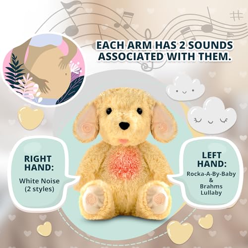 Gemma Joy Baby Sleep Soother Bundle – Cry Activated Heartbeat Bunny (Non-Rechargeable) and Puppy (Rechargeable), 2-Pack Plush Stuffed Animals with White Noise, Lullabies and Night Light for Newborns