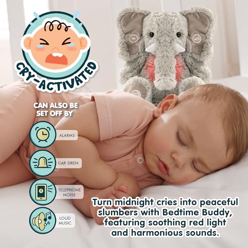 Gemma Joy Baby Sleep Soother Bundle – Cry Activated Heartbeat Elephant and Brown Bear, 2-Pack Plush Stuffed Animals with White Noise, Lullabies and Night Light, Both USB Rechargeable