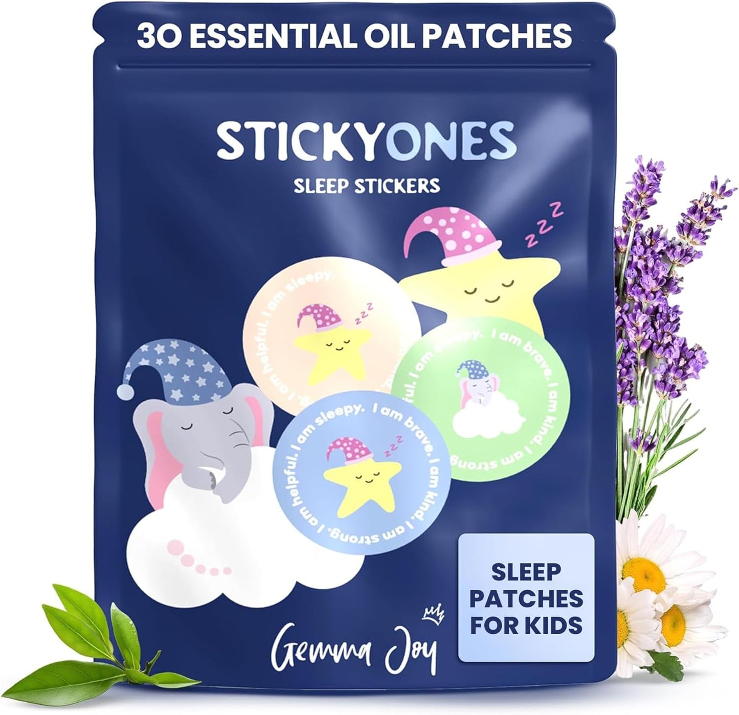 Gemma Joy Sleep Bundle – Cry Activated Heartbeat Puppy Soother and StickyOnes Kids Sleep Patches 30 Count, Melatonin-Free Aromatherapy Stickers – Newborn Baby Gift Set