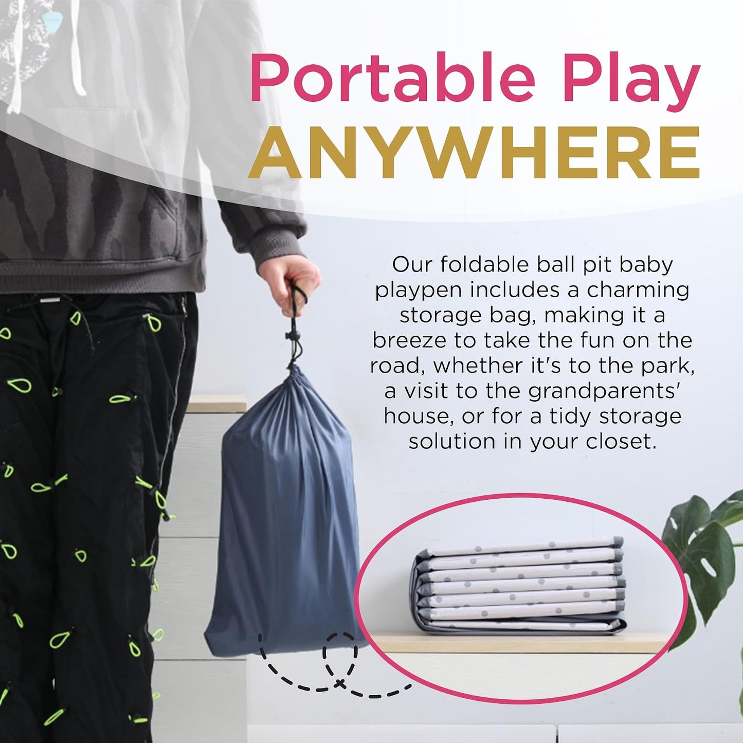 Gemma Joy Foldable Ball Pit Playpen for Toddlers – Soft Pop-Up Indoor and Outdoor Play Pen with Travel Bag, BPA-Free Balls Included, Safe Play Area for Babies and Kids Ages 1 to 3