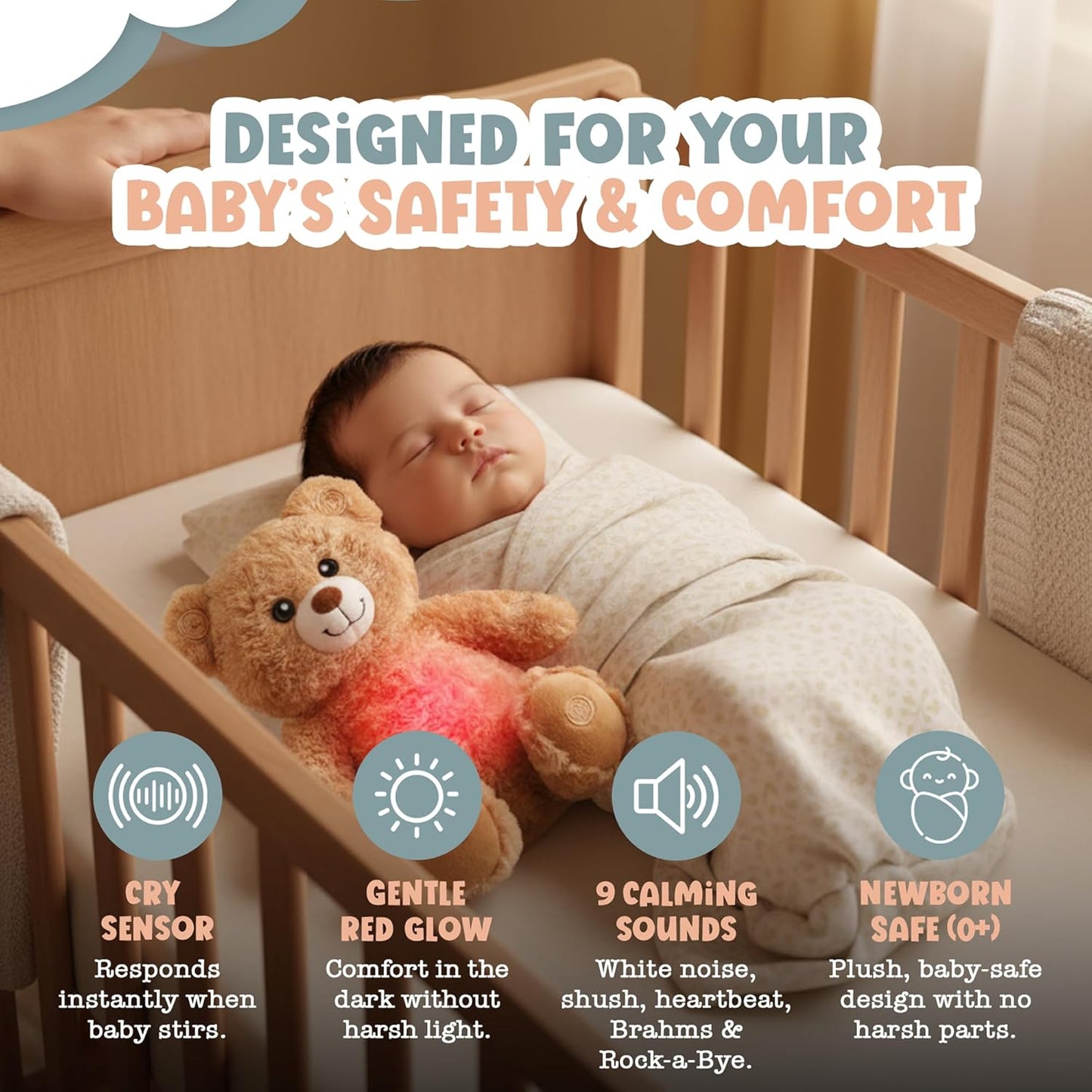 Gemma Joy Sleep Bundle – Cry Activated Heartbeat Teddy Bear Soother and StickyOnes Kids Sleep Patches 30 Count, Sandalwood, Chamomile and Lavender – Melatonin-Free Baby Gift Set
