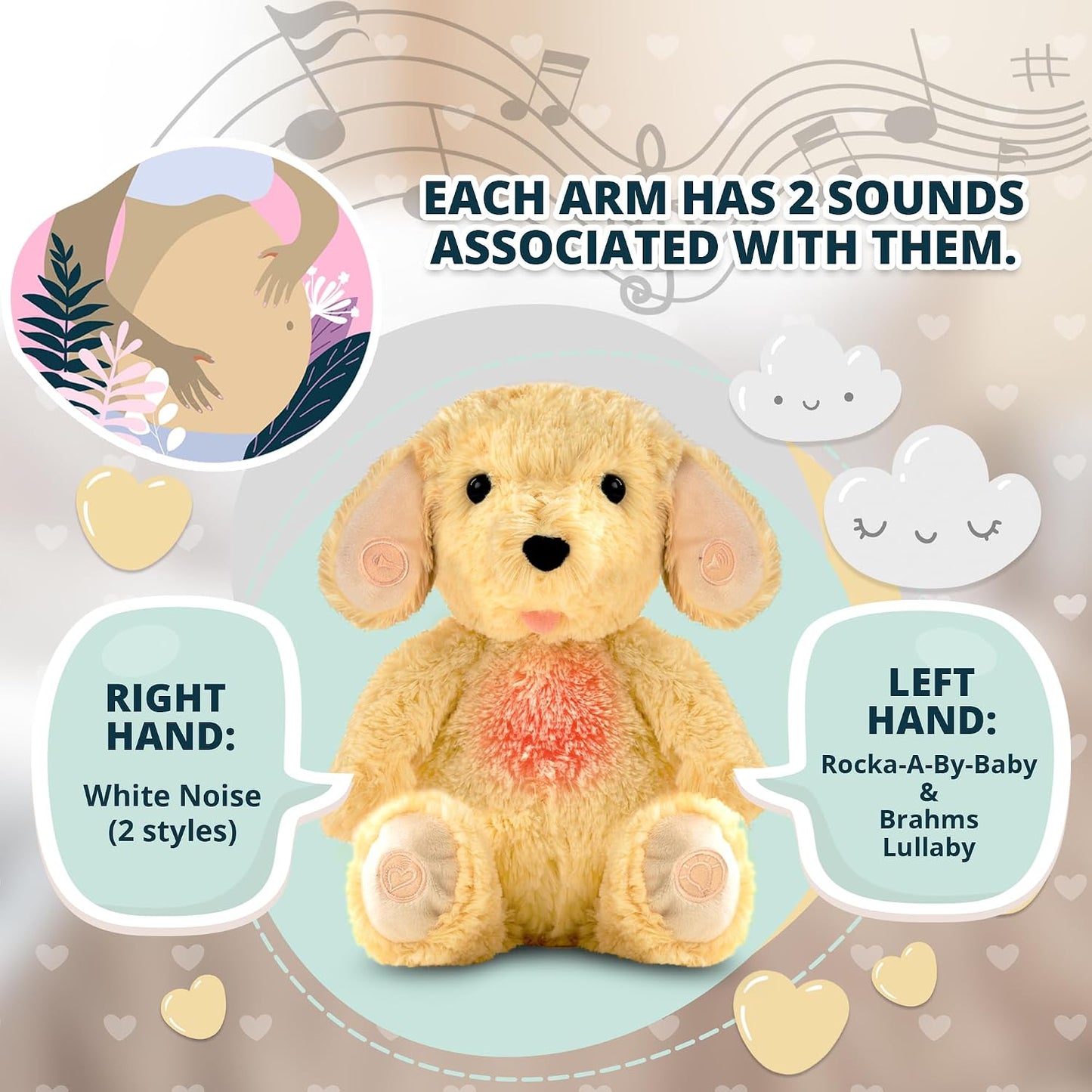 Gemma Joy Baby Sleep Soother Bundle – Cry Activated Heartbeat Elephant (Rechargeable) and Puppy (Rechargeable), 2-Pack Plush Stuffed Animals with White Noise, Lullabies and Night Light for Newborns