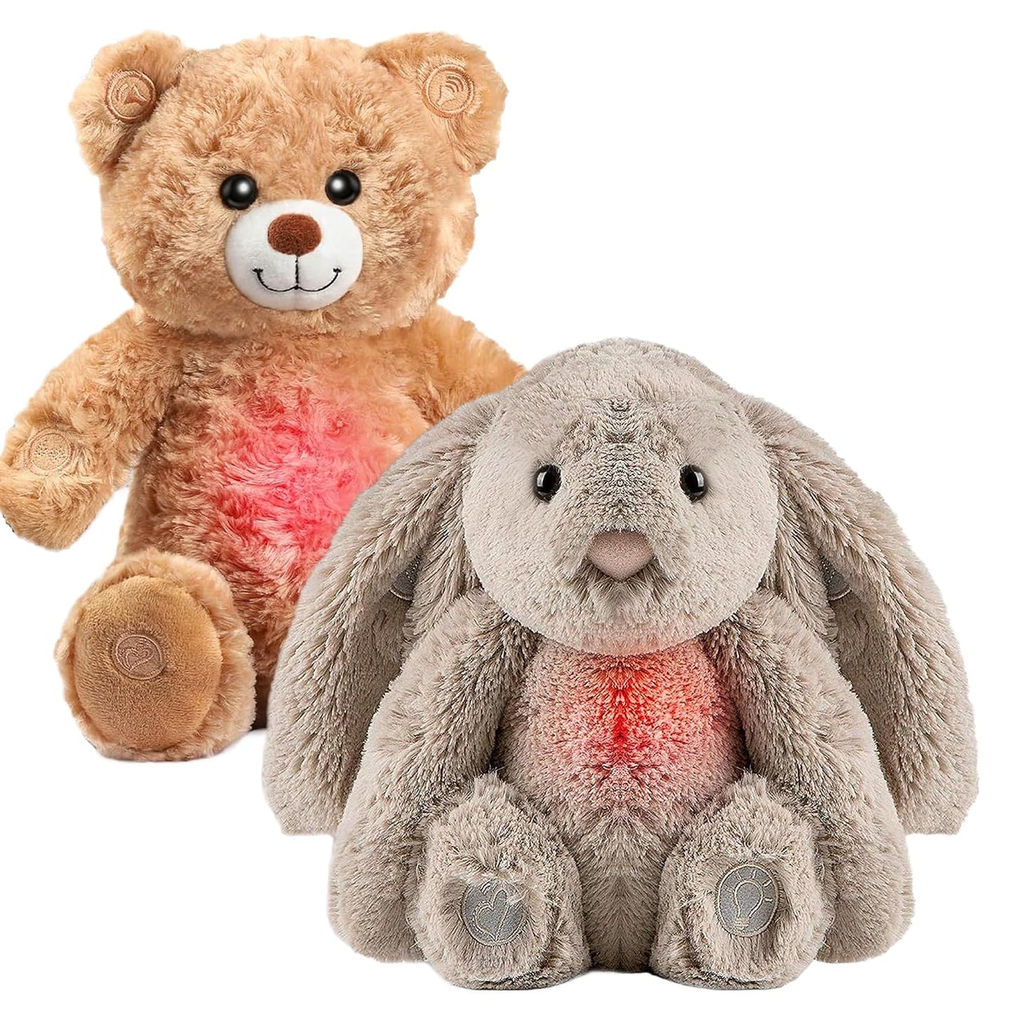Gemma Joy Baby Sleep Soother Bundle – Cry Activated Heartbeat Bunny and Bear, 2-Pack Plush Stuffed Animals with White Noise, Lullabies and Night Light, Non-Rechargeable