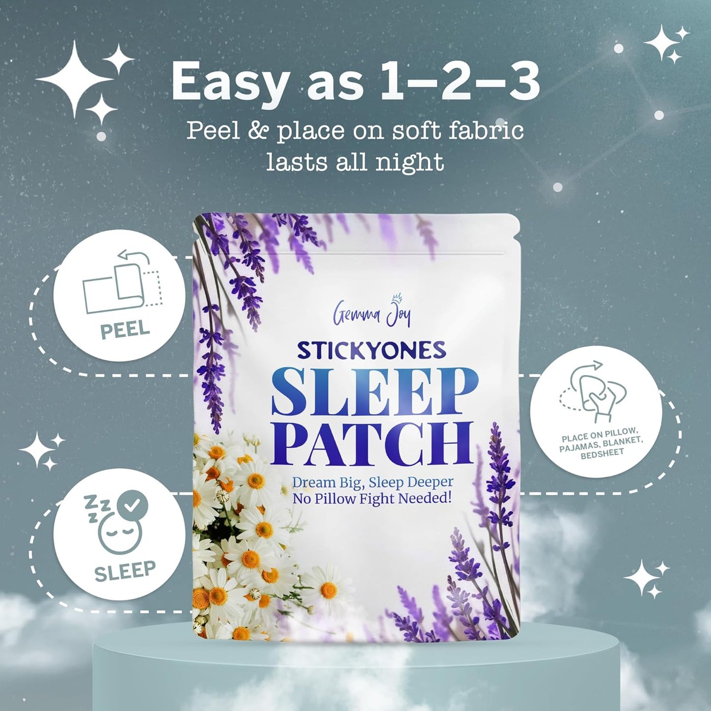 Gemma Joy StickyOnes Sleep Patches for Adults – Extra Strength Melatonin-Free Sleeping Patches, Non-Invasive Aromatherapy Sleep Aid with Essential Oils for Men and Women – 30 Count