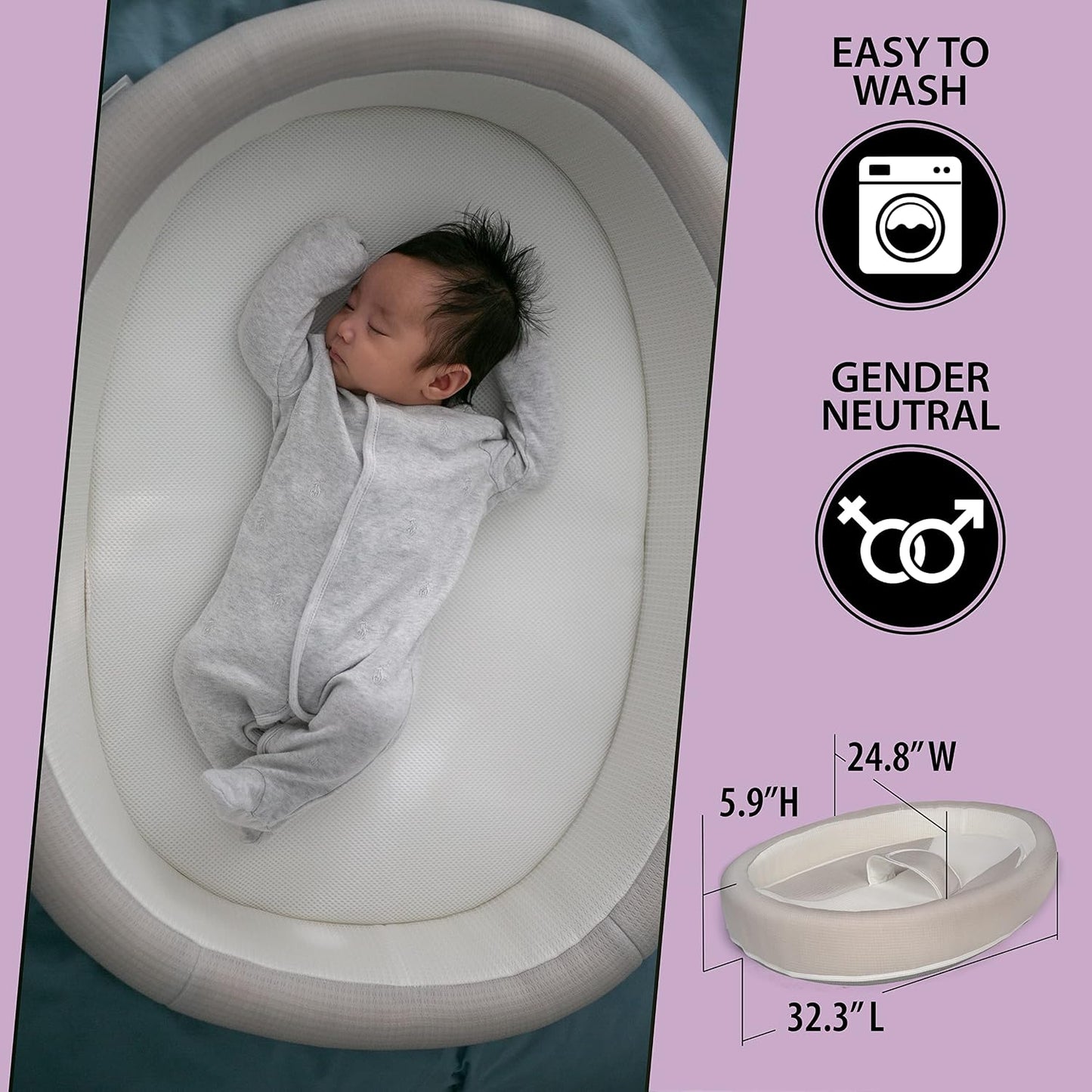 Gemma Joy Bedtime Bunny and Dream Cloud Lounger Bundle – Cry Activated Heartbeat Plush Soother with White Noise and Night Light, Plus XL Organic Tencel Baby Lounger for Crib and Bassinet