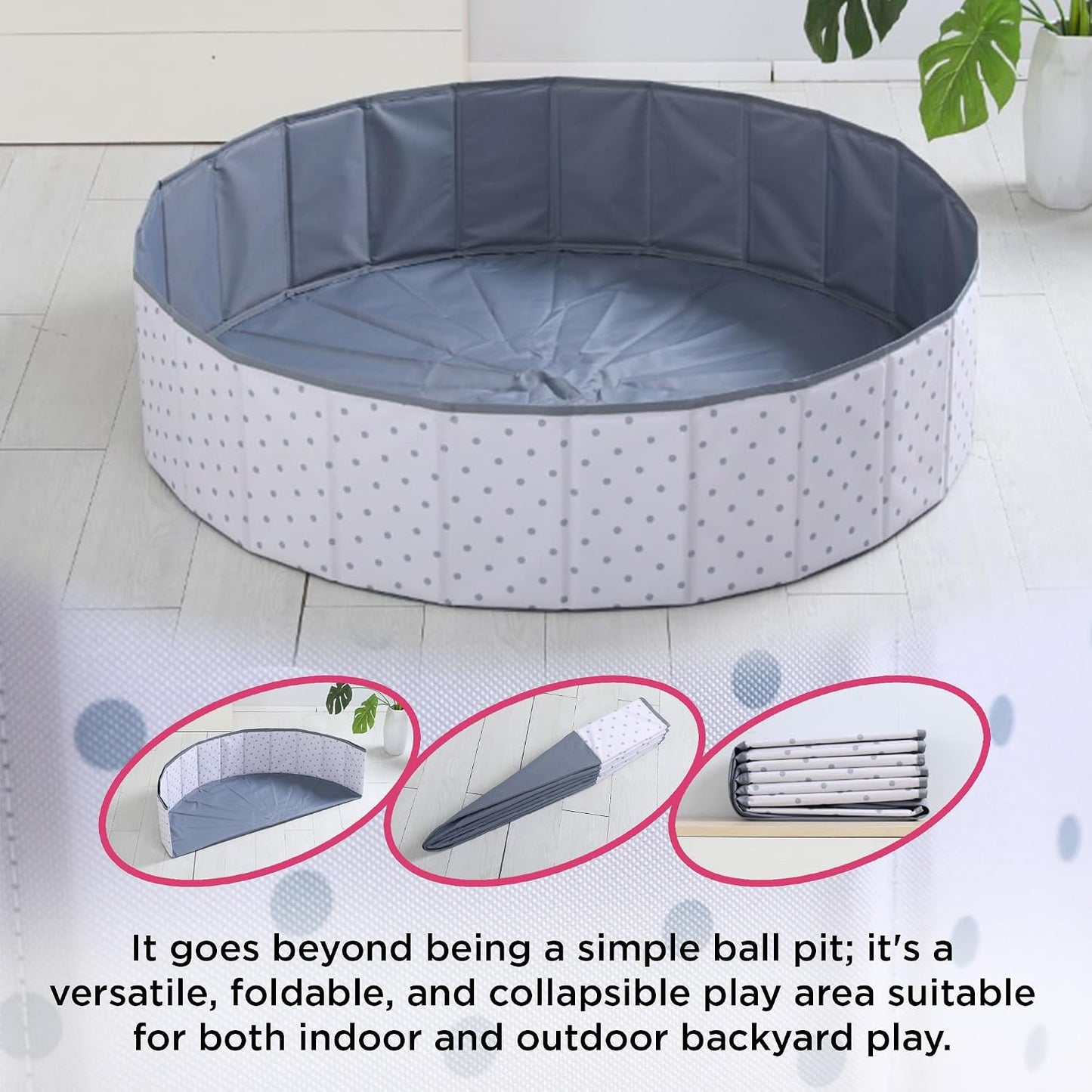 Gemma Joy Foldable Ball Pit Playpen for Toddlers – Soft Pop-Up Indoor and Outdoor Play Pen with Travel Bag, BPA-Free Balls Included, Safe Play Area for Babies and Kids Ages 1 to 3