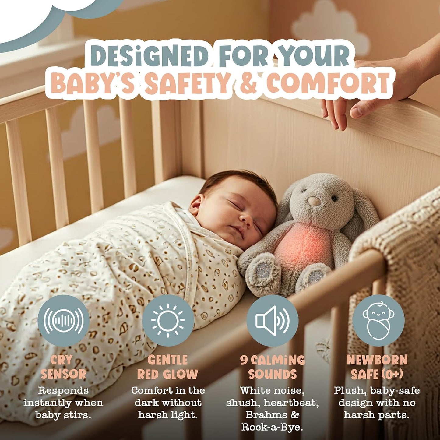 Gemma Joy Sleep Bundle – StickyOnes Melatonin-Free Adult Sleep Patches 30 Count and Cry Activated Heartbeat Bunny Soother with White Noise, Lullabies and Night Light