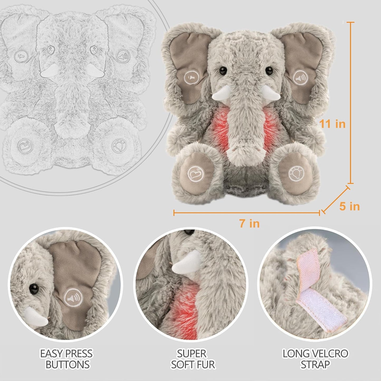 Gemma Joy Baby Sleep Soother Bundle – Cry Activated Heartbeat Elephant (Rechargeable) and Puppy (Rechargeable), 2-Pack Plush Stuffed Animals with White Noise, Lullabies and Night Light for Newborns
