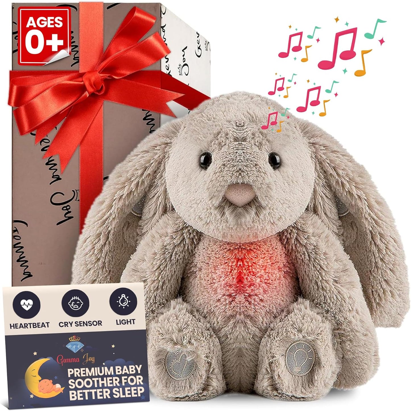 Gemma Joy Sleep Bundle – Cry Activated Heartbeat Bunny Soother and StickyOnes Kids Sleep Patches 30 Count, Melatonin-Free Aromatherapy Stickers – Newborn Baby Gift Set