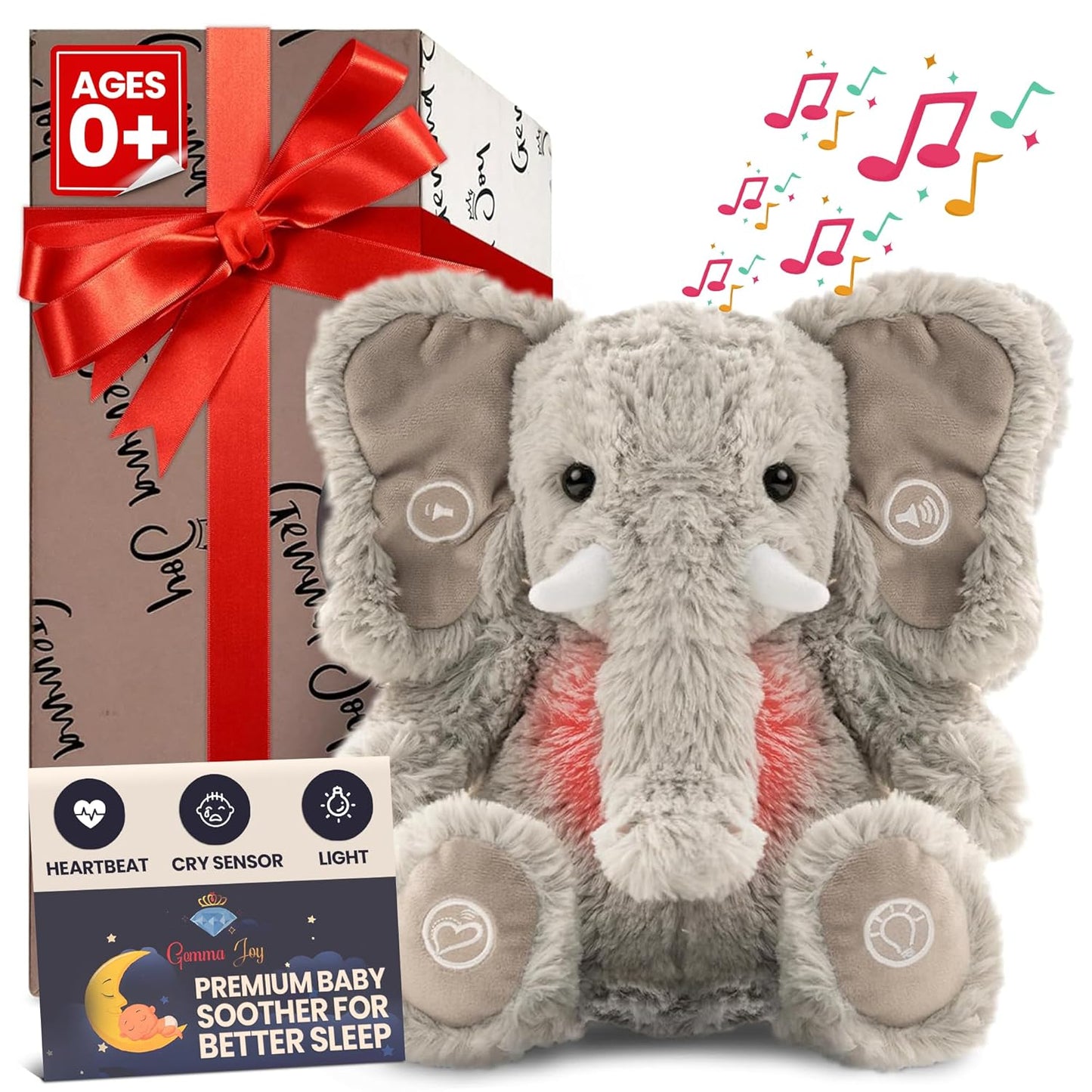 Gemma Joy Baby Sleep Soother Bundle – Cry Activated Heartbeat Bunny and Elephant, 2-Pack Plush Stuffed Animals with White Noise, Lullabies and Night Light, Non-Rechargeable and Rechargeable Visit the Gemma Joy Store