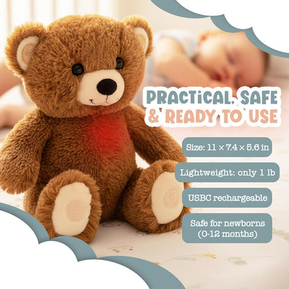 Gemma Joy Baby Sleep Soother Brown Bear for Baby – Cry Activated Heartbeat Stuffed Animal – Rechargeable Crib Soother with White Noise, Shush, Lullabies & Night Light