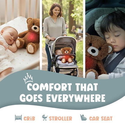 Gemma Joy Baby Sleep Soother Brown Bear for Baby – Cry Activated Heartbeat Stuffed Animal – Rechargeable Crib Soother with White Noise, Shush, Lullabies & Night Light